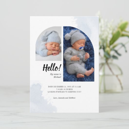 Hello Script 2写真Archベビー誕生 案内状 (スタンド正面)