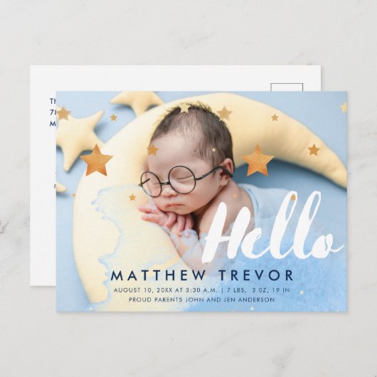 Hello Script Dreamyベビー写真 案内ポストカード (正面/裏面)
