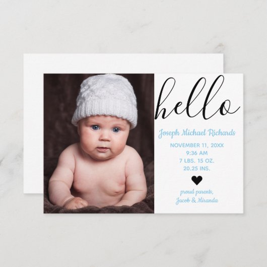 Hello Script Photo - 3x5出生の告知 案内状 (正面/裏面)