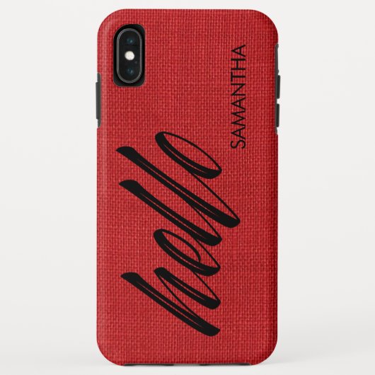 Hello Script Red Linen Texture Photoで名前を書く Case-Mate iPhoneケース (裏面)