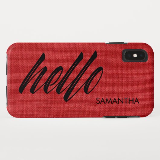 Hello Script Red Linen Texture Photoで名前を書く Case-Mate iPhoneケース (裏面(横))