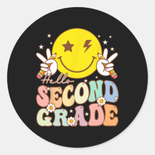 Hello Second Gradeおもしろいスマイル顔2nd Grade Back T ラウンドシール