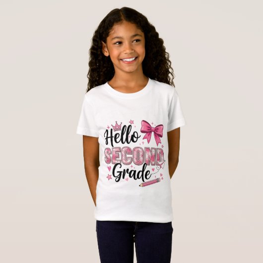 Hello Second Grade Coquette Bow Back To School Tシャツ (正面フル)