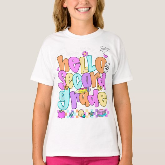 Hello Second Grade Coquette Bow Teacher Girl Tシャツ (正面)