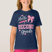 Hello Second Grade Coquette Bow Teacher Girl Tシャツ (正面)