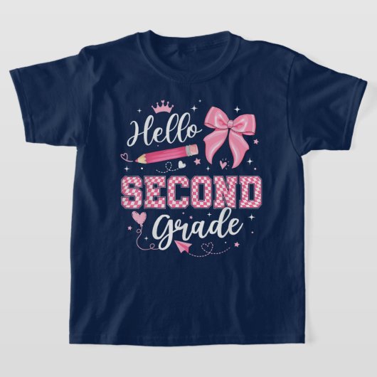 Hello Second Grade Coquette Bow Teacher Girl Tシャツ (レイダウン)