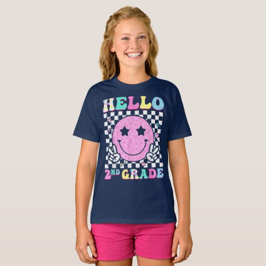 Hello Second Grade Coquette Bow Teacher Girl Tシャツ (正面フル)