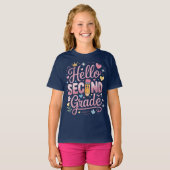 Hello Second Grade Coquette Bow Teacher Girl Tシャツ (正面フル)
