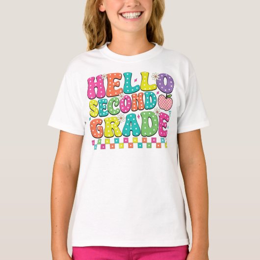 Hello Second Grade Coquette Bow Teacher Girl Tシャツ (正面)