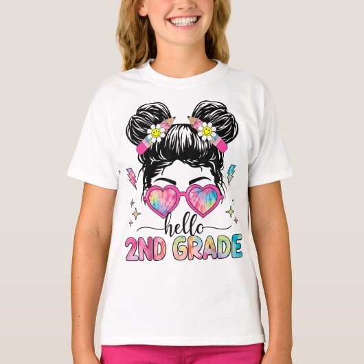 Hello Second Grade Coquette Bow Teacher Girl Tシャツ (正面)