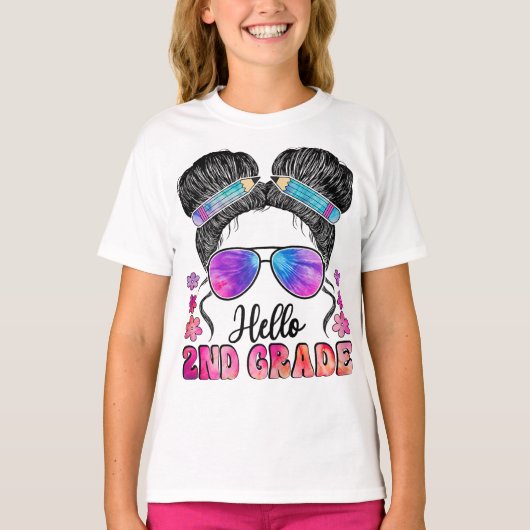 Hello Second Grade Coquette Bow Teacher Girl Tシャツ (正面)