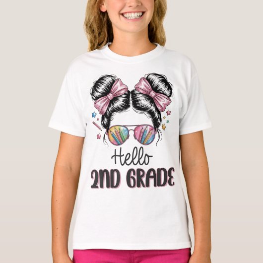 Hello Second Grade Coquette Bow Teacher Girl Tシャツ (正面)