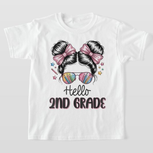 Hello Second Grade Coquette Bow Teacher Girl Tシャツ (レイダウン)