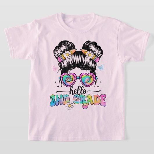 Hello Second Grade Coquette Bow Teacher Girl Tシャツ (レイダウン)