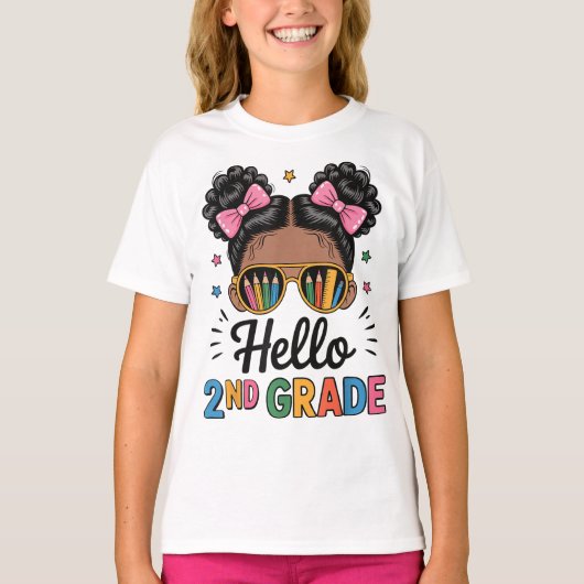 Hello Second Grade Coquette Bow Teacher Girl Tシャツ (正面)