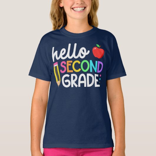 Hello Second Grade Coquette Bow Teacher Girl Tシャツ (正面)