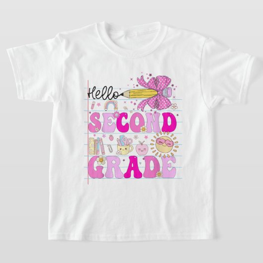 Hello Second Grade Coquette Bow Teacher Girl Tシャツ (レイダウン)