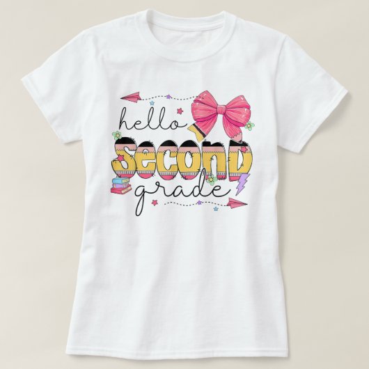 Hello Second Grade First Day Of School Coquette Tシャツ (デザイン正面)