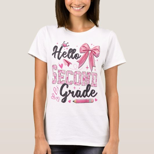 Hello Second Grade First Day Of School Coquette Te Tシャツ (正面)