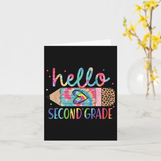 Hello Second Grade Pencil Tie Dye Back To School 2 カード (黄色い花)