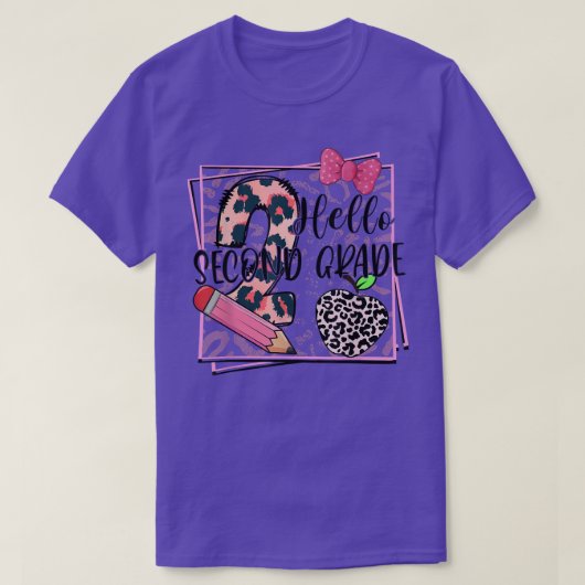 Hello Second Grade Pink Leopard 2nd Grade Back To Tシャツ (デザイン正面)