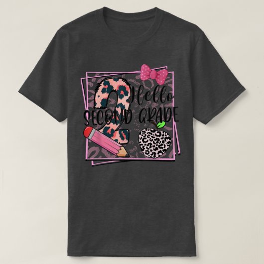 Hello Second Grade Pink Leopard 2nd Grade Back To Tシャツ (デザイン正面)