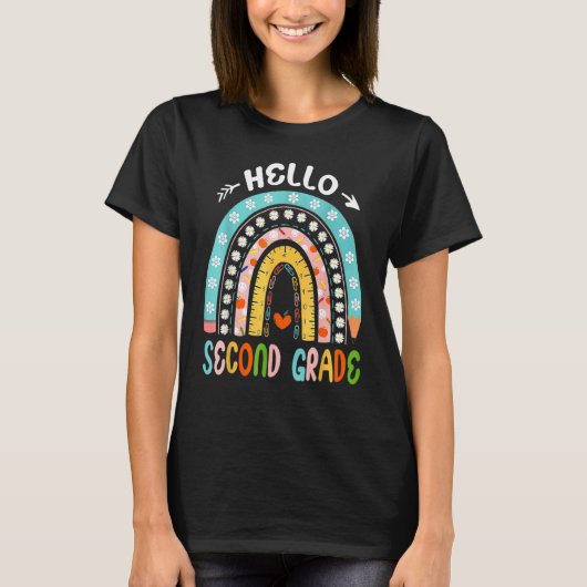 Hello Second Grade Rainbow Teacher Team 2nd Grade Tシャツ (正面)