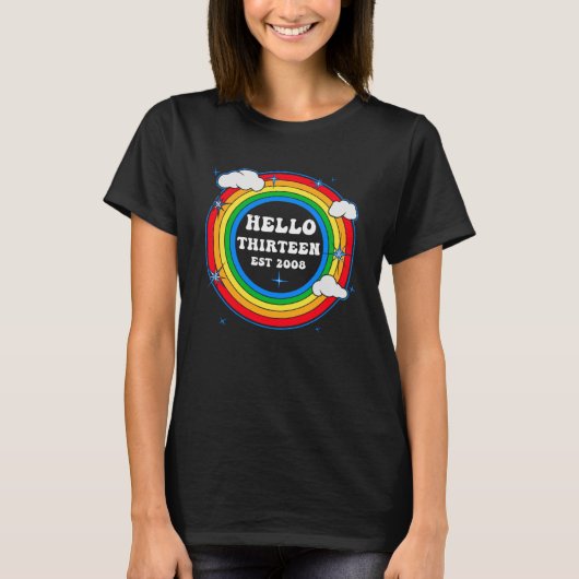 Hello Seign Est 2008かわいい虹の雲13年 Tシャツ (正面)