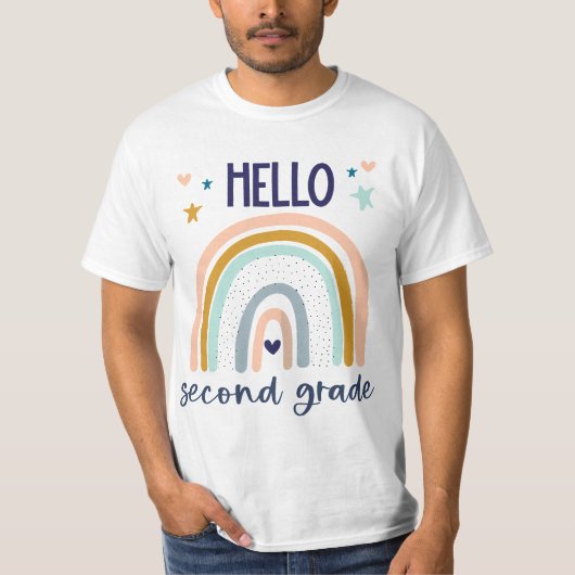 Hello Seond Grade Retro Rainbow Cute for Teaher Gi Tシャツ (正面)