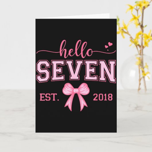 Hello Seven Est 2018 Coquette Bow 7th Birthday Gir カード (黄色い花)