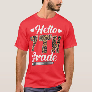Hello Seventh Grade Back To School Leopard Teacher Tシャツ