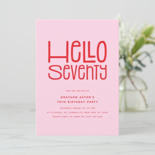 HELLO SEVENTY モダンな70歳の誕生日 招待状 (スタンド正面)