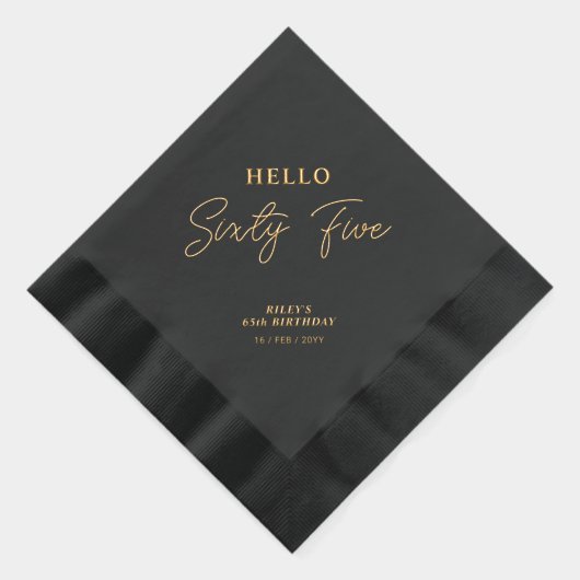 Hello Sixifive モダン Script 65th Birthday Party 箔ナプキン (右)