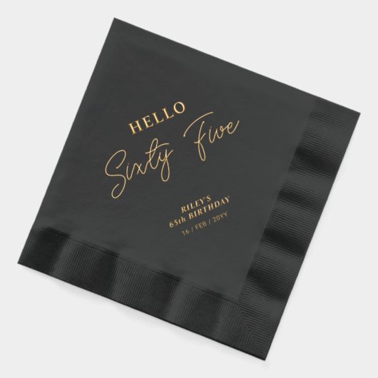 Hello Sixifive モダン Script 65th Birthday Party 箔ナプキン (左)