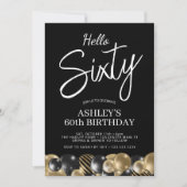 Hello Sixty モダンスクリプト 60歳の誕生日 招待状 (正面)