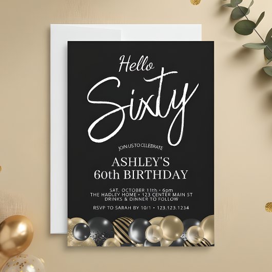 Hello Sixty モダンスクリプト 60歳の誕生日 招待状