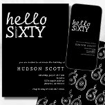 Hello Sixty 60th Birthday Party モダン Black 招待状<br><div class="desc">この誕生日パーティーの招待とモダン一緒に「60歳までスタイリッシュこんにちは」と言う。白いシンプル文字とキャンドル詳細を完全に補完し、デザインにクラスのtouchを追加。そのカジュアル文字は、今後のお祝いに対する興奮感を伝える。この招コンテンポラリー待はミニマルマイルストーンの誕生日パーティーに最適だ。便利なデジタルダウンロードとして利用でき、あなたのパーソナライズし、すべての愛する人々に送信する準備ができている。彼か彼女への招待で60番目の素晴らしさを作りなさい！</div>