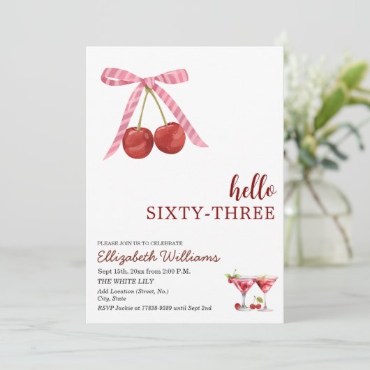Hello Sixty Three Cherry Martini Birthday Party 招待状 (スタンド正面)