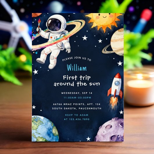 Hello Space First Trip Around The Sun 1st Birthday 招待状