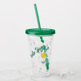 hello spiring tulip flowers butterfly アクリルタンブラー