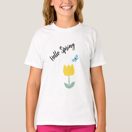 hello spiring tulip flowers butterfly tシャツ (正面)