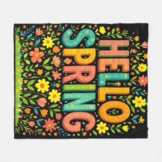 Hello Spring Break フリースブランケット (正面(横))