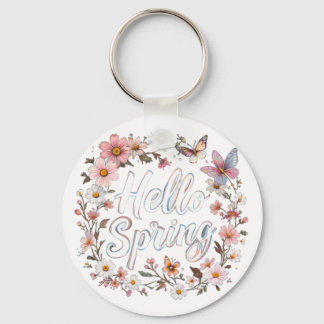 Hello Spring Floral Butterfly Wreath with Flower キーホルダー
