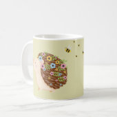 Hello Spring Floral Hedgehog Mug – Cute Bee & Flow コーヒーマグカップ (正面左)