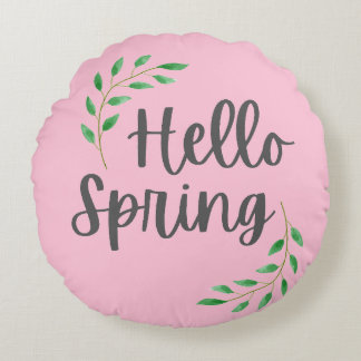 Hello Spring Floral Pastel Springtime Decor ラウンドクッション