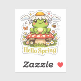 Hello Spring Frog – Cottagecore Mushroom Aesthetic シール