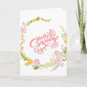 Hello Spring Greeting Card Floral Wreath カード (正面)