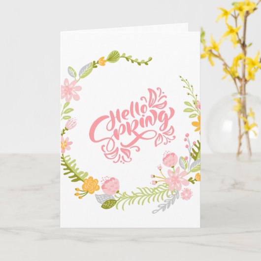 Hello Spring Greeting Card Floral Wreath カード (黄色い花)
