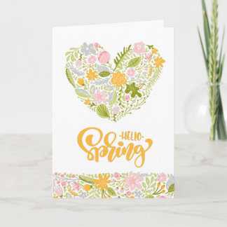 Hello Spring Greeting Card with Floral Heart カード