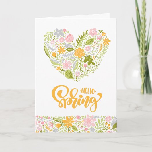 Hello Spring Greeting Card with Floral Heart カード (正面)